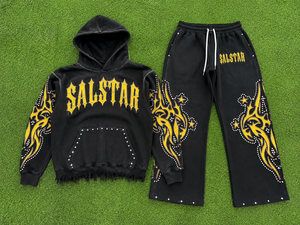 Men's Black <b>Gothic</b> Tracksuit Set Custom Streetwear <b>Hoodie</b> & Jogger Pants Rhinestone Embroidered Designer Tracksuit - Product Image 6