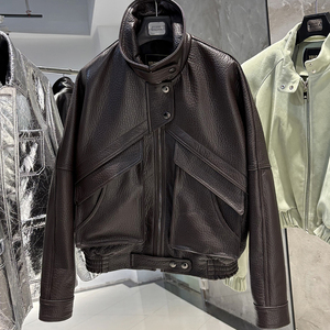 Veste de moto en cuir PU beige pour homme SHAFIQSPORTS, col rabattu, fermeture boutonnée, coupe ajustée, décontractée, hiver, coupe régulière - Product Image 5