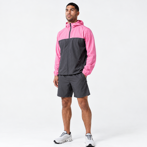 Conjunto de cortavientos con capucha y bloques de color para hombre, chaqueta ligera con cremallera y pantalones cortos a juego, ropa deportiva informal para correr y actividades al aire libre para hombre - Product Image 6