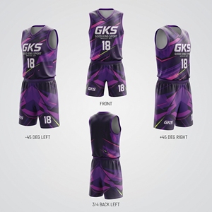 Conjunto de Camiseta y Pantalones Cortos de Baloncesto Personalizados en Rosa y Morado, Diseño Gráfico Sublimado, Uniforme de Equipo, Ropa Deportiva Transpirable para Hombre y Jóvenes - Product Image 4