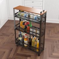 Ecologische, stevige metalen keukenkar met wielen en open opbergmanden voor fruit, groenten en flessen