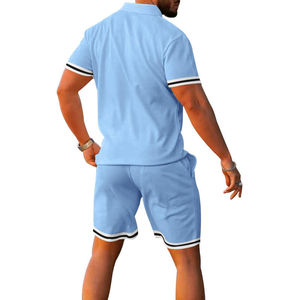 Ensemble de shorts d'été pour hommes en coton 100% personnalisé en gros, costumes formels, polos de golf, ensembles de t-shirts et shorts deux pièces pour hommes - Product Image 4
