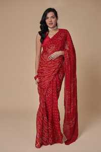 Sari de Chinnon Puro con Crepé Zari en Estilo Rai Bandhej - Product Image 2