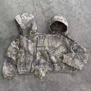 <b>Men's</b> High Quality Boxy Fit Vintage Cropped Heavyweight Hoodie 500 Gsm 100% Cotton Digital Print Real Tree <b>Camo</b> Pullover <b>Hoodies</b> - Product Image 2