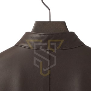 Blouson moto homme en cuir véritable marron foncé respirant, col montant, fermeture éclair, coupe classique, pour l'hiver - Product Image 6