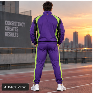 Premium Men Purple Lime Green Windbreaker Tracksuit Set Windproof Full Zip Athletic Elastic Cuff <b>Track</b> <b>Pants</b> OEM Manufacturer - Product Image 4