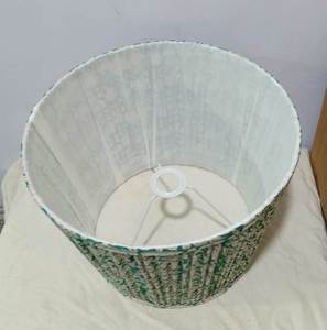 Abat-jour plissé à imprimé diamant, style Empire indien, en tissu de base Anna Linen bleu-jaune, pour lampe de table avec douille E27 - Product Image 4