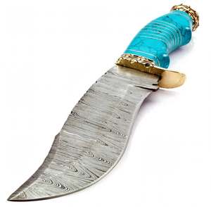 Couteau utilitaire d'extérieur artisanal en acier Damas avec manche en pierre turquoise et garde en laiton, outil de travail manuel - Product Image 4