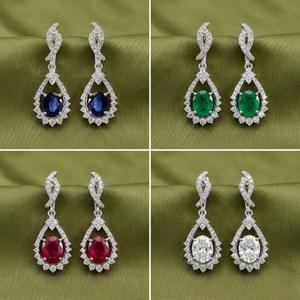 Boucles d'oreilles pendantes en saphir en or blanc massif 18 carats de haute qualité, fabriquées en Chine, pour femmes, pour mariage - Product Image 5