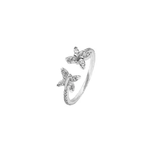 Women's <b>925</b> <b>Silver</b> Flower Diamond Engagement <b>Ring</b> Marquise Cut Pave Setting Romantic Style - Product Image 2