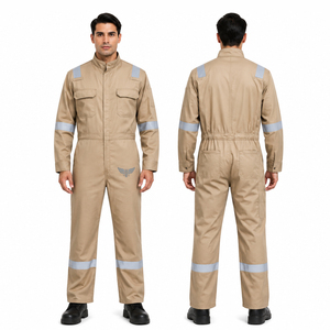 Combinaison de travail unisexe réfléchissante de sécurité, beige, pour mécanicien industriel, combinaison de protection une pièce - Product Image 3