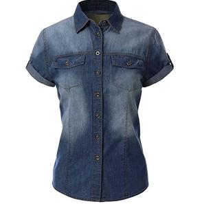 Camisas de mezclilla ecológicas al por mayor OEM 2026 para mujer, transpirables, hechas a medida, de algodón, con cuello en V, estilo High Street, para otoño e invierno - Product Image 1