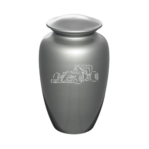 Urna Funeraria de Metal Plateado para Cenizas de Adultos con Diseño de Motociclista al Atardecer y Tapa de Cúpula, Urna Clásica Ecológica de Aluminio - Product Image 2
