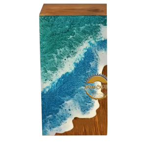 Ocean Inspired Resin & Natural Wood Cremation Urn Handmade Blue Wave Funeral Ashes <b>Box</b> by AYAANS - Product Image 1