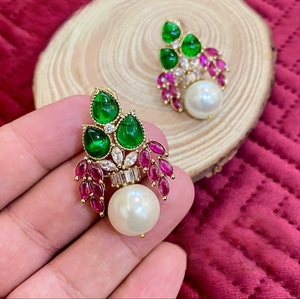 Elegant Brass Gold Plated Moissanite Premium Quality Beautiful <b>Stud</b> <b>Earrings</b> for Women Girls Wedding Wear - Product Image 3