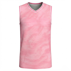 Maillot de basket-ball rose personnalisé sans manches, respirant, anti-bactérien, en polyester/nylon, impression numérique, unisexe adulte - Product Image 4