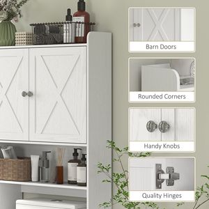 Mobile da Bagno Bianco Stile Rustico con Ripiano Regolabile e Ante Scorrevoli per Stoccaggio Sopra il WC - Product Image 6
