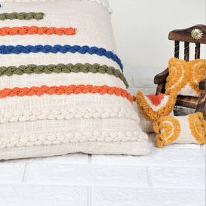 Hand Tufted Texture Boho Ivory and Orange Fringe Cushion Cover Handmade Decorative <b>Pillow</b> <b>Case</b> for Sofa Bedroom Living Room Home - Product Image 4