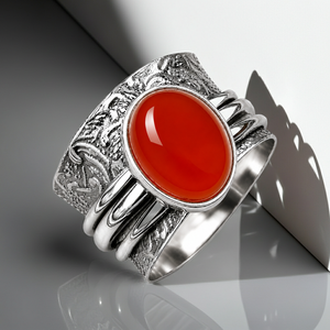Hydro Carnelian <b>Ring</b> Handmade Vintage <b>Silver</b> Plated Brass <b>Statement</b> Boho Red Gemstone TownIN Rajasthan Spinner Lightweight - Product Image 5