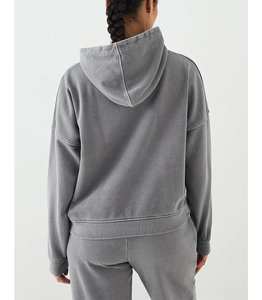 Ensemble de jogging pour femme coupe ample délavé à l'acide avec broderie appliquée personnalisée, sweat à capuche double couche épais en coton, survêtement de sport - Product Image 6