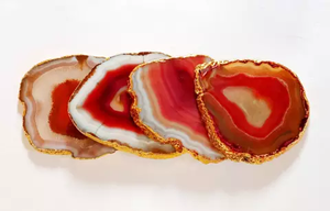Red <b>Agate</b> <b>Coaster</b> Gold Electroplated Gemstone Drink Mat Natural Stone Plate for Gift and Home Decor - Product Image 1