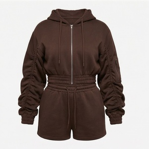 Sweat-shirt à capuche zippé pour femme, manches longues, couleur unie, décontracté, à porter au quotidien, 100% coton, tricoté, coupe classique, toutes saisons - Product Image 1