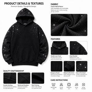 เสื้อฮู้ดดี้คุณภาพดีที่สุด ผ้าฝ้าย 100% ทรงโอเวอร์ไซส์ ใส่ได้ทั้งชายและหญิง ตกแต่งด้วยคริสตัลแบบกำหนดเองได้ - Product Image 5