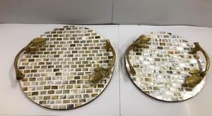 Handmade Mother of Pearl Inlay Serving Tray Luxury <b>Rectangle</b> Pattern Coastal Home Decor <b>Coffee</b> <b>Table</b> Decorative Tray By FWE - Product Image 4