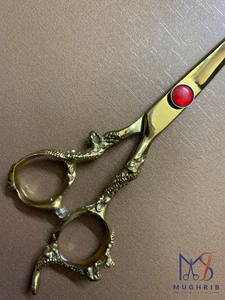 Ciseaux de barbier professionnels en acier inoxydable, lame droite, revêtement doré, anneaux spéciaux uniques - Product Image 3