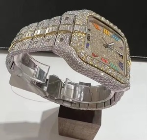 Montre de luxe carrée en acier inoxydable sertie de diamants, avec chiffres romains colorés, mouvement à quartz analogique, unisexe - Product Image 4