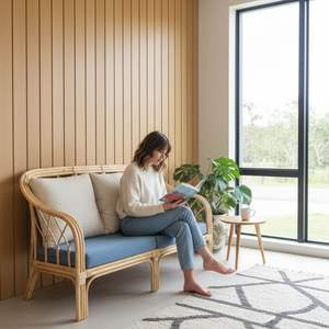 Chaise de salle à manger d'extérieur en rotin durable et écologique, en osier naturel fait main, design contemporain, avec revêtement en cuir PU, mobilier de maison - Product Image 3