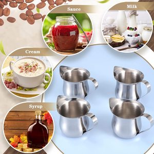 Verseuse à crème en acier inoxydable de haute qualité avec poignée, pichet métallique portable et écologique pour barista, café et cappuccino - Product Image 5