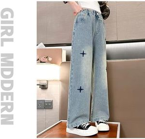 High <b>Elastic</b> <b>Waist</b> Wide Leg Denim <b>Jeans</b> <b>with</b> Patchwork Loose Fit Full Length Casual Pants Women Spring Style - Product Image 2