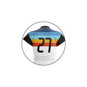 Camiseta de Voleibol Unisex con Cuello en V y Manga Corta, Diseño de 27 Rayas en Bloques de Color, Sublimada, Absorbente de Humedad, de Poliéster de Secado Rápido - Product Image 4