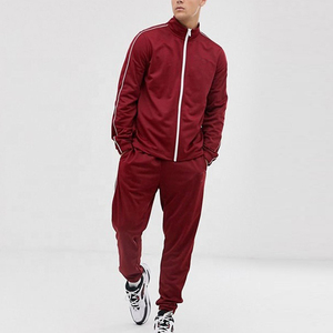 Ensemble de survêtement rouge pour homme, fermeture éclair intégrale, col montant, poches latérales, polyester respirant, style sportif, vêtements d'automne - Product Image 2