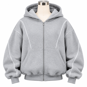 Ensemble de survêtement unisexe en molleton épais gris uni avec sweat à capuche zippé et pantalon de jogging, personnalisable avec logo imprimé - Product Image 4
