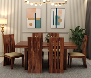 Table à manger en bois massif 6 places, finition miel, ensemble avec chaises, mobilier de salle à manger moderne en bois pour la maison, l'hôtel, le restaurant - Product Image 2