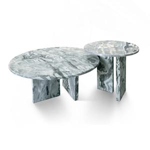 Juego de 2 Mesas de Centro Modernas de Hierro Gris, Convertibles y Encajables, con Superficie Redonda y Patas Geométricas, para Entrada y Uso en Hoteles - Product Image 4