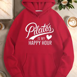 Pilates IS MY HAPPY HOUR Sweat-shirts à capuche imprimés en tricot décontractés pour femmes - Product Image 2