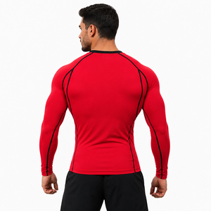 Men <b>Red</b> <b>Long</b> <b>Sleeve</b> Rash Guard Full <b>Sleeve</b> Quick Dry Spandex Polyester Compression Shirt Adult Sport <b>Top</b> - Product Image 2