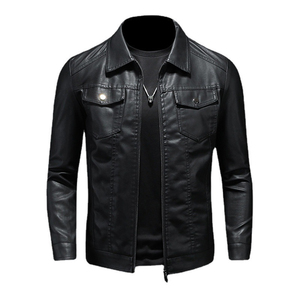 Wholesale Plus Size Unisex Motorcycle Slim Fit Pu Leather <b>Jacket</b> with Zipper <b>Thin</b> Vintage Front Logo - Product Image 1