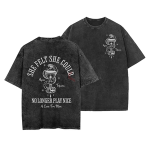 เสื้อยืดคอกลมแขนสั้นทรงโอเวอร์ไซส์สไตล์วินเทจผ้าฝ้ายคุณภาพสูง 100% ซักย้อมสีแบบแอซิดวอช ดีไซน์ขาดๆ สำหรับผู้ชาย ราคาถูก - Product Image 5