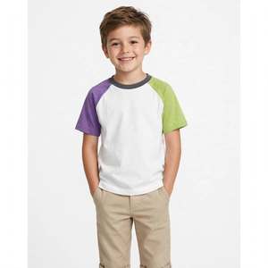 T-shirt à manches courtes pour garçon, col rond, coton jersey, qualité supérieure, color block, style décontracté, pour enfants, provenance du Bangladesh. - Product Image 4