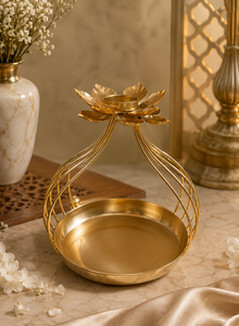 Golden Lotus Metal Urli Bowl <b>Tea</b> <b>Light</b> <b>Holder</b> with Lid Handmade Christmas Decorative Floating Flower Candle Stand Home Festive - Product Image 2