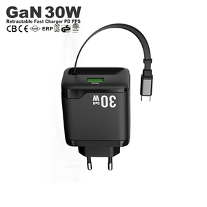 Cargador Retráctil Gan de 30w con Cable USB-C, Cargador Rápido PPS PD Tipo C para Teléfono Móvil, Cargador Portátil PD de 30w para iPhone y <span class=keywords><strong>Samsung</strong></span> - Product Image 1