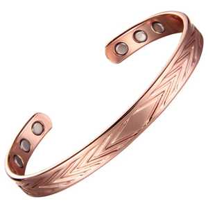 Brazalete Abierto Ajustable de Cobre con Baño de Cobre Antiguo, Diseño Geométrico de Espiga de Trigo, Handforge Global Impex - Product Image 5