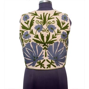 Chaleco estilo vintage para mujer con estampado floral, cuello redondo, tela Cotrise, informal, para todas las estaciones, sin mangas. - Product Image 3