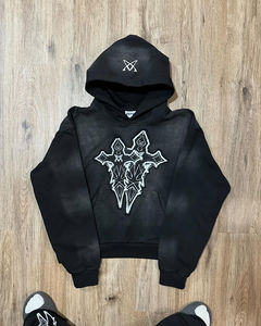 Chándal de calle para niñas con bordado personalizado, lavado ácido, cremallera y efecto desgastado, con sudadera con capucha de algodón French Terry de 360 gramos y pantalón acampanado - Product Image 4