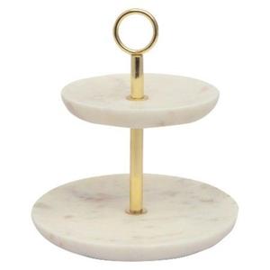 Soporte de Pastel de Dos Niveles Hexagonal de Mármol Blanco con Varilla de Cobre, Elegante Soporte para Exhibición de Pasteles, Bandeja para Fiestas y Bodas - Product Image 3