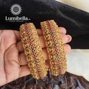 Gold Plated Lakshmi Big Kada Bangles with Zircon for Engagement - Product Image 1
